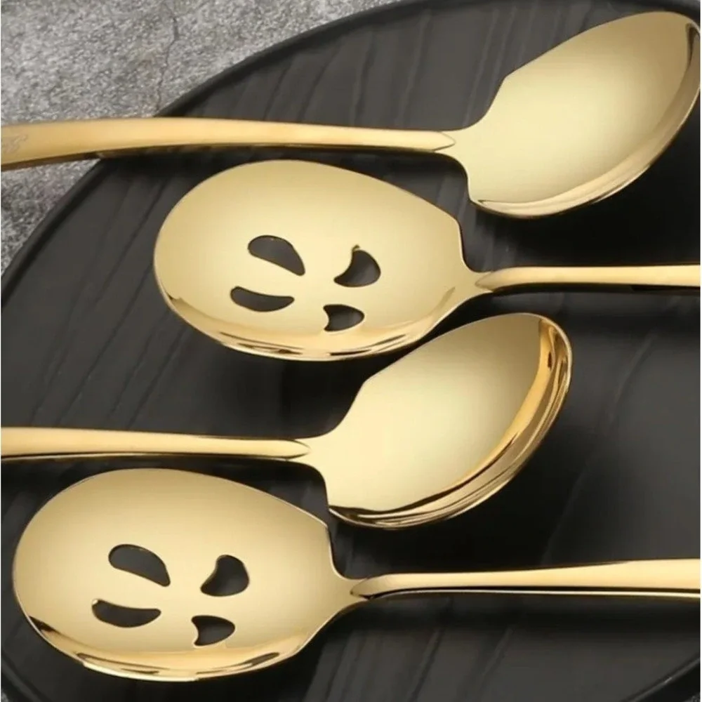 Large Serving Spoons Set Stainless Steel 9.14 Inch (Set of 6 Gold)‎